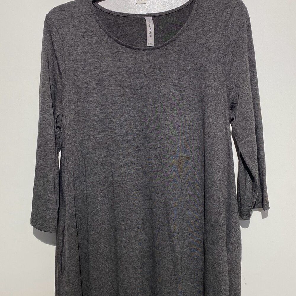 Zenana Premium Womens Gray Heather Crew Neck 3/4 Sleeve Mini T-Shirt Dress Large